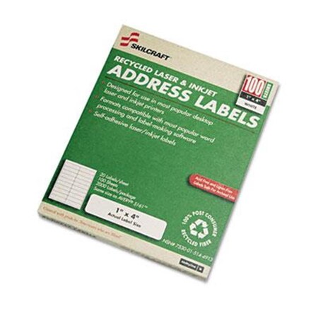 Made-To-Stick 753001 1 x 4 in. Recycled Laser & Inkjet Address Labels White MA3758507